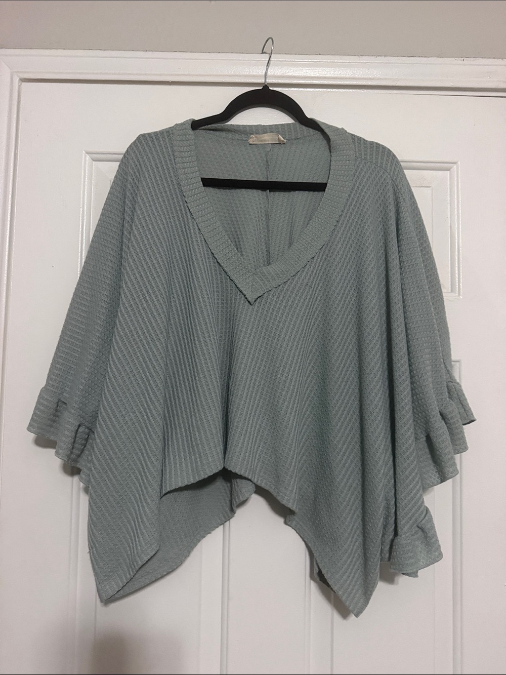 Peach Love California Sage Green V-Neck Waffle Knit Poncho